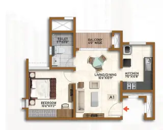 Brigade Woods 1 BHK Floor Plan