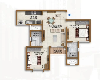 Brigade Cornerstone Utopia 2 BHK Floor Plan